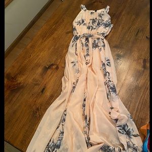 Chiffon blush maxi dress with floral print
